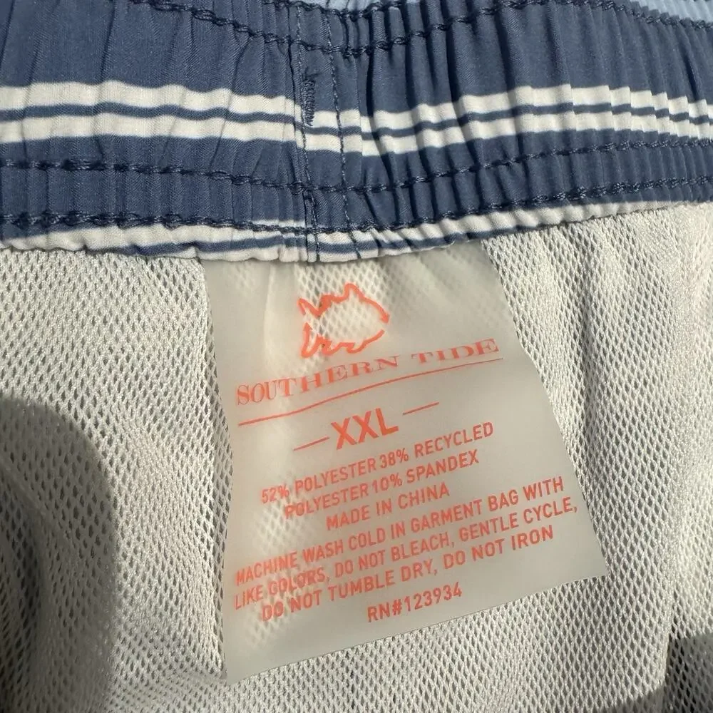 Southern Tide Swim Trunks Men’s XXL Breton Stripe Blue Board Shorts NWT